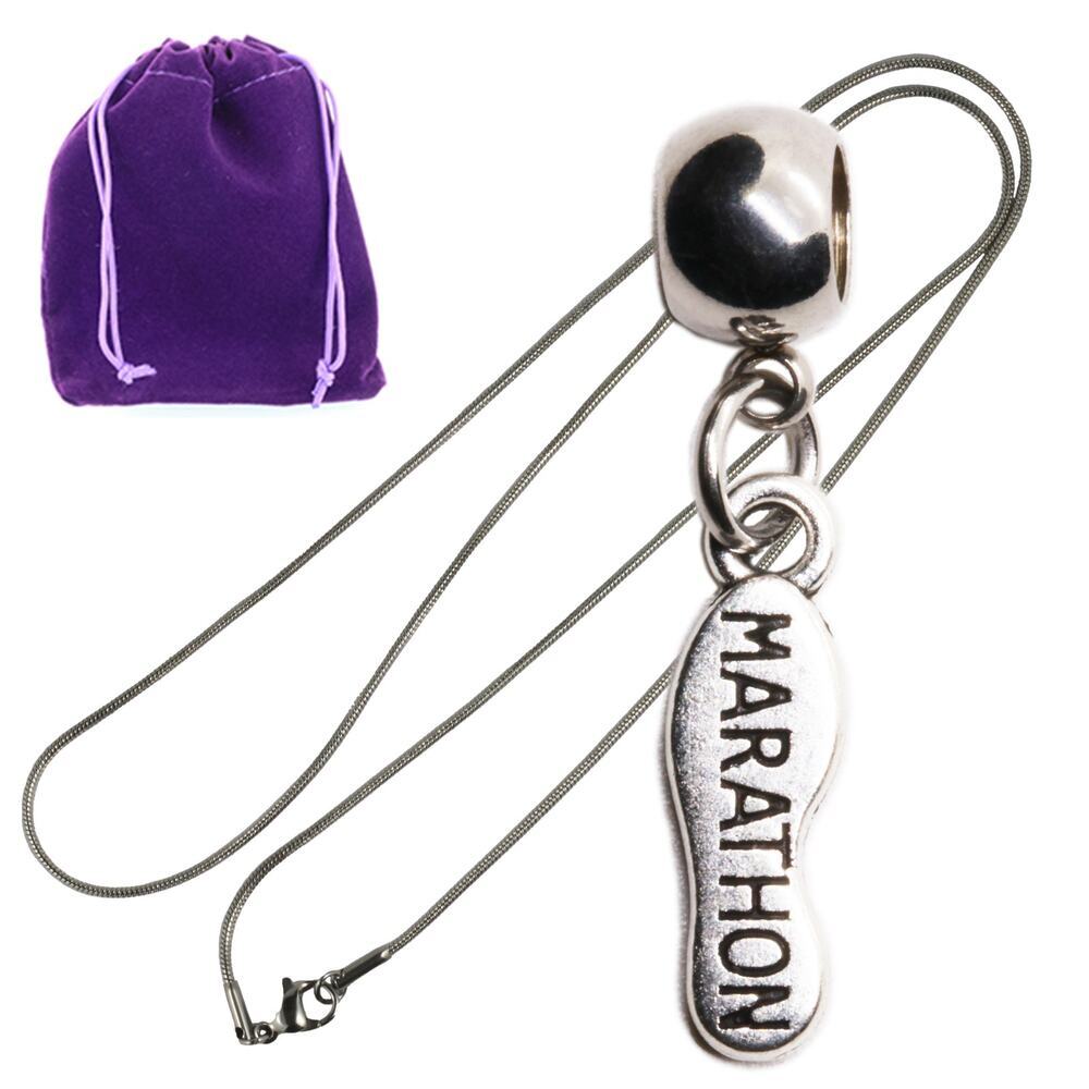 Marathon Pendant Necklace Running Gear Gift, Silver Tone Shoe Charm Keepsake